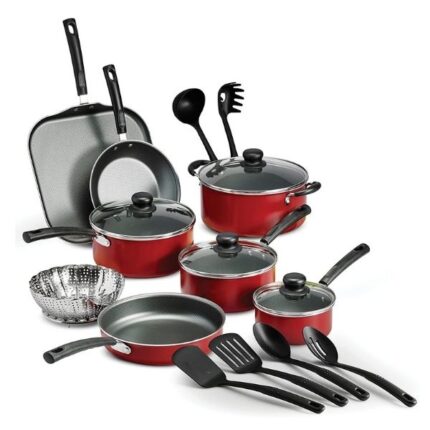 LEGENDARY-YES 18 Piece Nonstick Pots & Pans Cookware Set Kitchen Kitchenware Cooking NEW (RED)