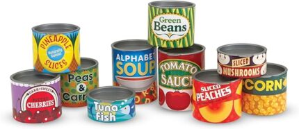 Melissa & Doug Let's Play House! Grocery Cans Play Food Kitchen Accessory ,3+ years- 10 Stackable Cans With Removable Lids